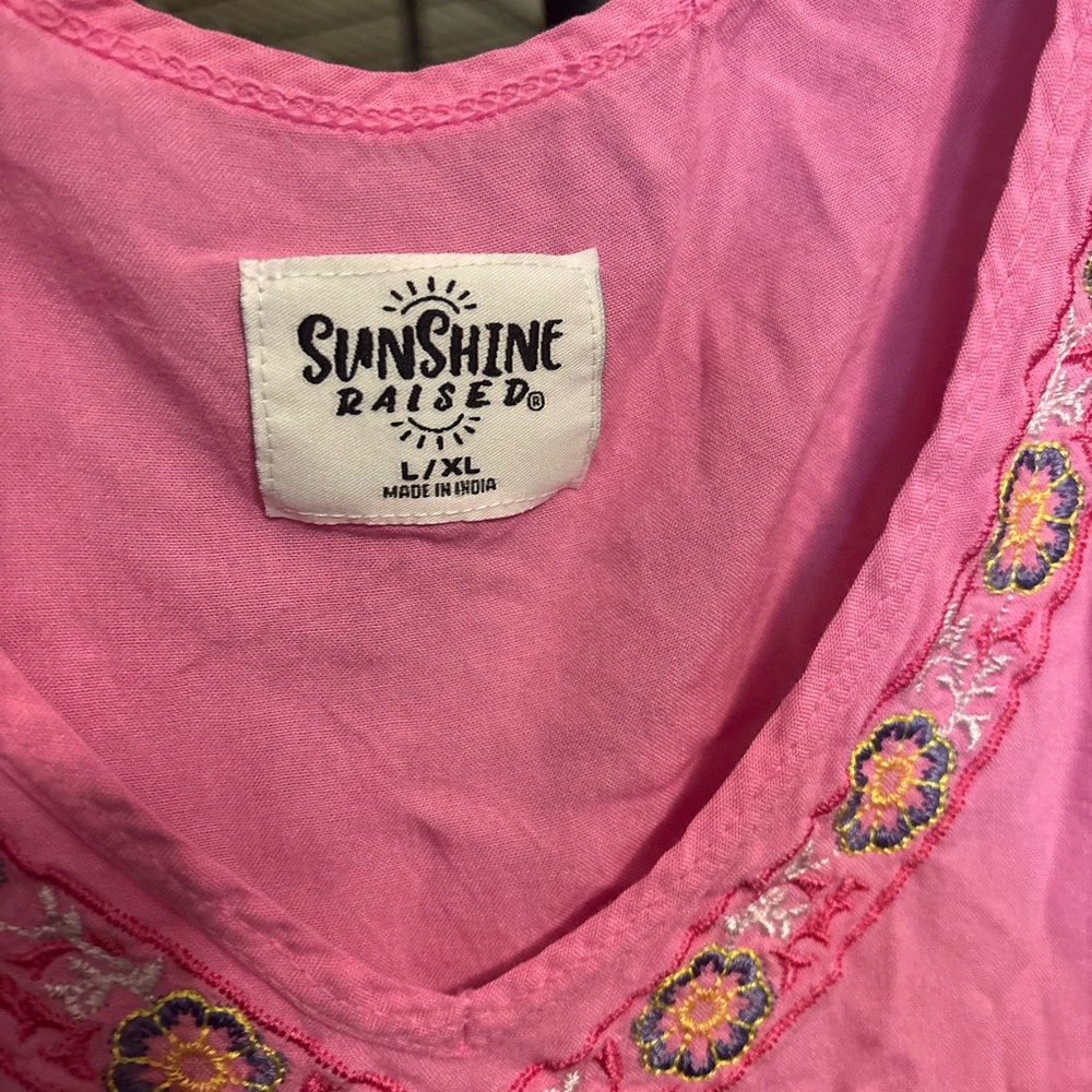 Sunshine Raised Pink Ombre Boho Dress Embroidered Neckline Sleeveless L/XL - Picture 2 of 6